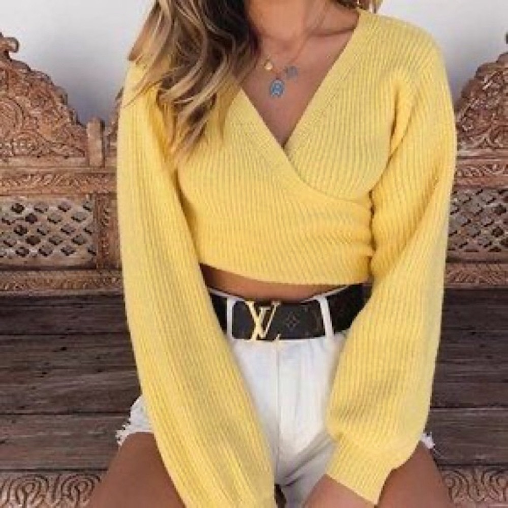 TIGER MIST Yellow Cropped Sweater, S